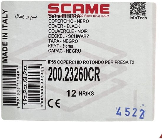 Scame Opbouw Cover voor Laadpaal , Type 2 Wandcontactdoos Klepje, EV klep, 200.23260CR met Rubber , Boutjes en sticker voor diversen laadpalen - afbeelding 3
