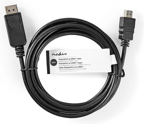 Nedis DisplayPort-Kabel - DisplayPort Male - HDMI Male - 4K@30Hz - Vernikkeld - 3.00 m - Rond - PVC - Zwart - Label - afbeelding 2