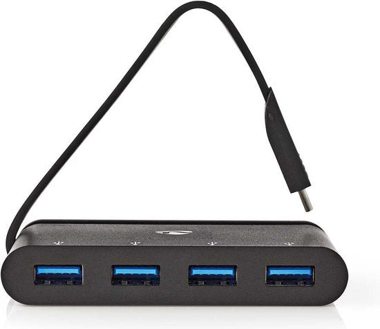 Nedis USB Multi-Port Adapter - USB 3.2 Gen 1 - USB-C Male - 4x USB-A - Rond - Vernikkeld - Zwart - Window Box met Euro Lock - afbeelding 3