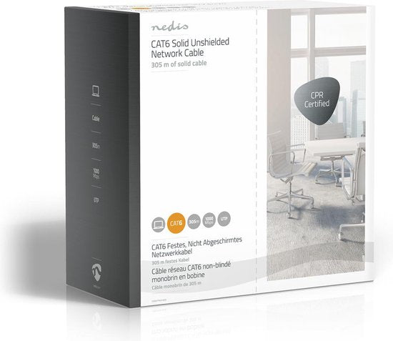 Nedis Netwerk Kabel Rol - CAT6 - Solid - U/UTP - Koper - 305.0 m - Binnenshuis - Rond - PVC - Grijs - Gift Box - afbeelding 5