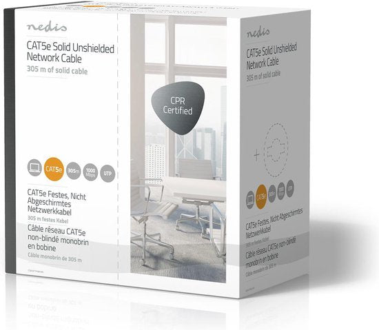 Nedis Netwerk Kabel Rol - CAT5e - Solid - U/UTP - Koper - 305.0 m - Binnenshuis - Rond - PVC - Grijs - Gift Box - afbeelding 4