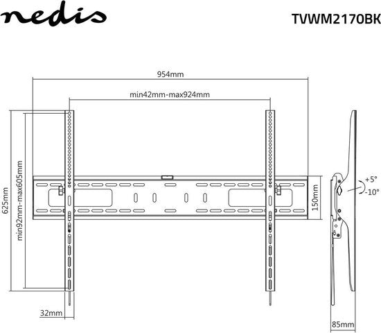Nedis Kantelbare TV Muurbeugel - 60 t/m 100 Inch - Max 75 Kg - Zwart - afbeelding 3