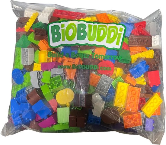 BiOBUDDi Bio BIG Bag – mix van 250 speelgoedstenen - 2,3 Kg compatible met oa DUPLO - afbeelding 1