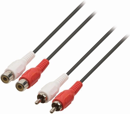 Stereo-Audiokabel - 2x RCA Male - 2x RCA Female - Vernikkeld - m - Rond - Zwart - afbeelding 6