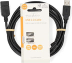 Nedis USB-Kabel - USB 2.0 - USB-A Male - USB-A Female - 480 Mbps - Vernikkeld - 3.00 m - Rond - PVC - Zwart - Label - afbeelding 2