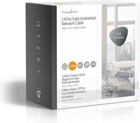 Nedis Netwerk Kabel Rol - CAT5e - Solid - U/UTP - Koper - 305.0 m - Binnenshuis - Rond - PVC - Grijs - Gift Box - afbeelding 5