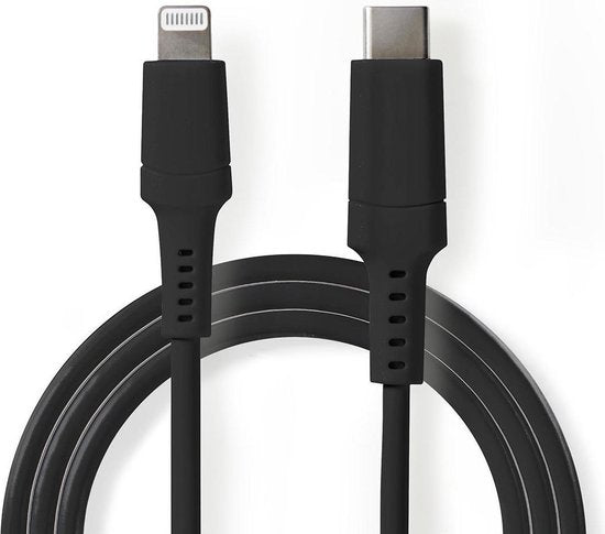 Nedis Lightning Kabel - USB 2.0 - Apple Lightning 8-Pins - USB-C Male - 480 Mbps - Vernikkeld - 2.00 m - Rond - PVC - Zwart - Doos - afbeelding 1
