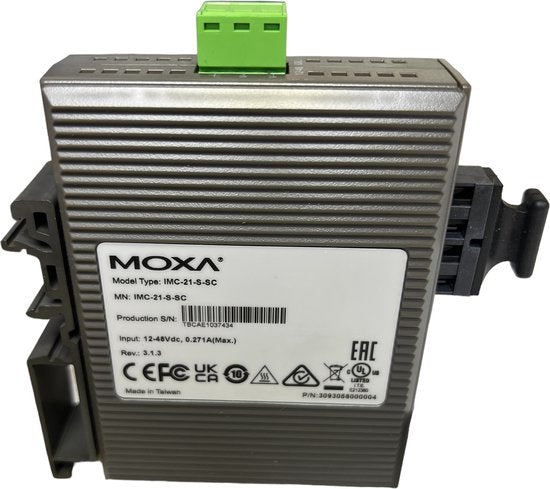 Moxa IMC-21-S-SC, 100 Mbit/s, 10/100Base-T(X), 100Base-FX, Bedraad, 40000 m, 1310 nm, -36 dBmW - afbeelding 1