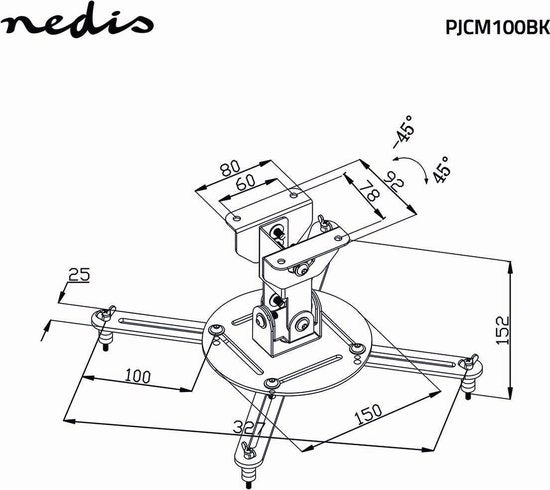 Nedis Projectorbeugel - Draai- en Kantelbaar - 10 kg - Draaibaar - Kantelbaar - Staal - Zwart - afbeelding 8