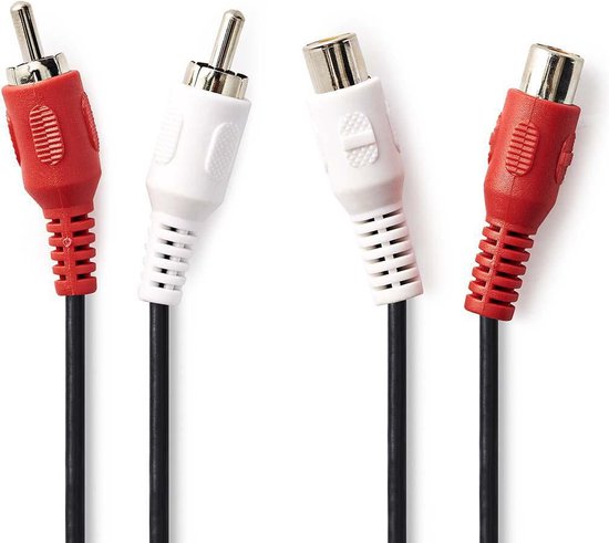 Stereo-Audiokabel - 2x RCA Male - 2x RCA Female - Vernikkeld - m - Rond - Zwart - afbeelding 16