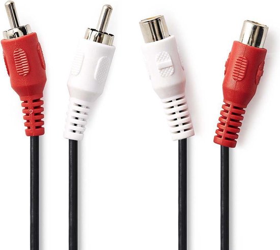 Stereo-Audiokabel - 2x RCA Male - 2x RCA Female - Vernikkeld - m - Rond - Zwart - afbeelding 23