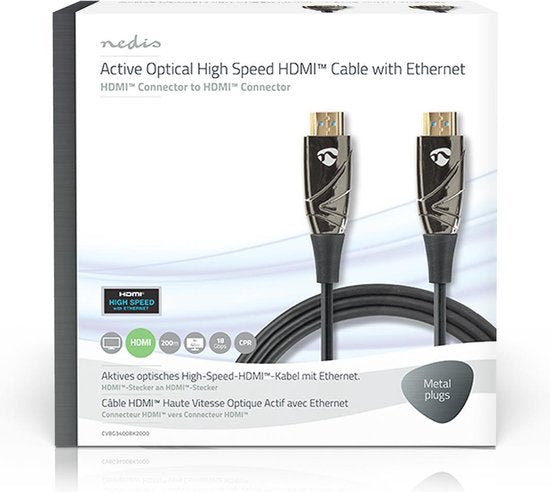Actieve Optische High Speed HDMI-Kabel met Ethernet - HDMI Connector - HDMI Connector - 4K@60Hz - 18 Gbps - 200.0 m - Rond - PVC - Zwart - Gift Box - afbeelding 2