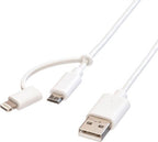 Nedis 2-in-1-Kabel - USB 2.0 - USB-A Male - Apple Lightning 8-Pins / USB Micro-B Male - 480 Mbps - 1.00 m - Vernikkeld - Rond - PVC - Wit - Polybag - afbeelding 8