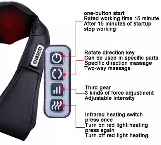 Shiatsu Massagekussen - Nek Massager - Rug Massageapparaat - Schouders - Elektrische Massage - Verwarmingsfunctie - 16 Massagepunten - Diepe Spierbehandeling - 3 Snelheden - Automatische Uitschakeling - Voor Auto En Thuis - afbeelding 5