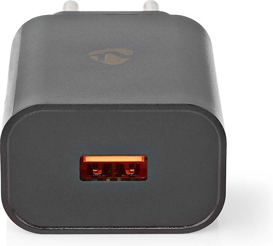 Nedis Oplader - 18 W - 1.5 / 2.0 / 3.0 A - Outputs: 1 - USB-A - Geen Kabel Inbegrepen - Automatische Voltage Selectie - Zwart - afbeelding 1