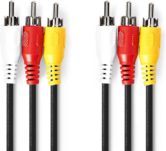 Nedis Composiet Videokabel - 3x RCA Male - 3x RCA Male - Vernikkeld - 480p - 3.00 m - Rond - PVC - Zwart - Envelop - afbeelding 1