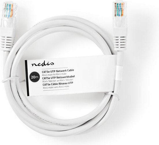 Nedis CAT5e-Kabel - U/UTP - RJ45 Male - RJ45 Male - 20.0 m - Rond - PVC - Wit - Label - afbeelding 3