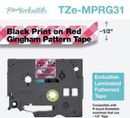Brother TZe, TZ TZe-MPRG31 Tapekleur: Wit (met rood ruitmotief) Tekstkleur:Zwart 12 mm 4 m - afbeelding 3