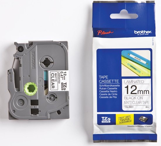 Labeltape mat Brother TZe, TZ TZe-M31 Tapekleur: Transparant (mat) Tekstkleur:Zwart 12 mm 8 m - afbeelding 2