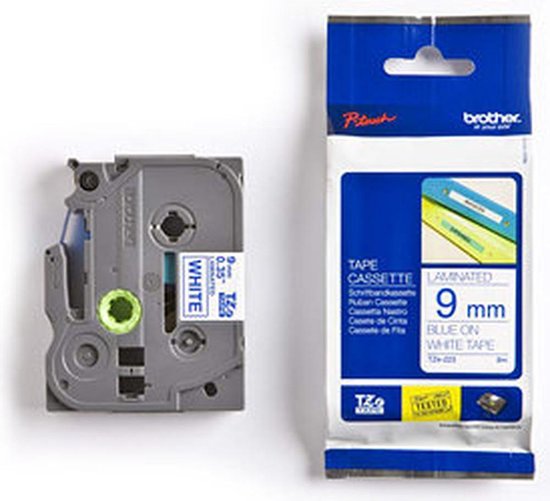 Gelamineerde Tape voor Labelmakers Brother TZE223 9 mm Blauw / Wit - afbeelding 1