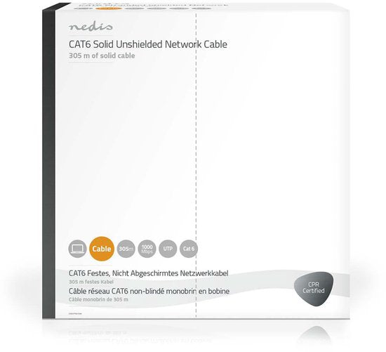 Nedis Netwerk Kabel Rol - CAT6 - Solid - U/UTP - Koper - 305.0 m - Binnenshuis - Rond - PVC - Grijs - Gift Box - afbeelding 9