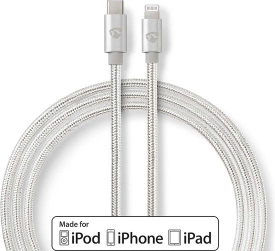 Nedis Premium 8-pins Lightning naar USB-C kabel - USB2.0 - tot 20V/3A / aluminium - meter - afbeelding 2