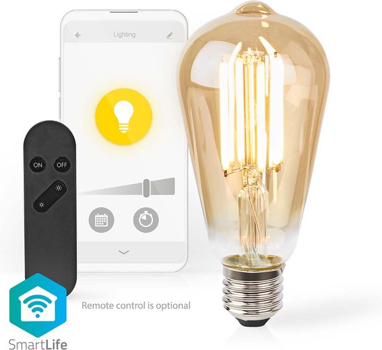 Nedis SmartLife LED Filamentlamp - Wi-Fi - E27 - 806 lm - 7 W - Warm Wit - 1800 - 3000 - Glas - Android / IOS - ST64 - 1 Stuks - afbeelding 4