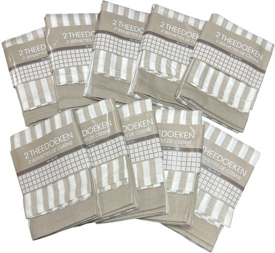 10 x set à 2 st Theedoek 50 cm x 50 cm Beige 100 % Katoen - afbeelding 1