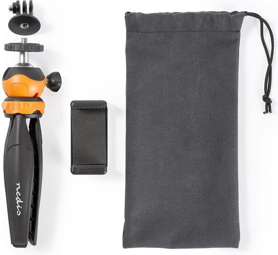 Nedis Statief - Maximaal draagvermogen: 1.5 kg - Minimale werkhoogte: 11.0 cm - Maximale werkhoogte: 16.0 cm - 1 Segment - Gefixeerd - Inclusief reistas - ABS / Nylon - Oranje / Zwart - afbeelding 3