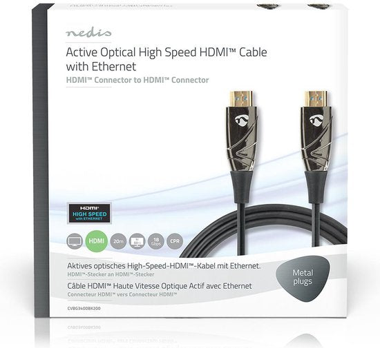 Nedis Actieve Optische High Speed HDMI-Kabel met Ethernet - HDMI Connector - HDMI Connector - 4K@60Hz - 18 Gbps - 20.0 m - Rond - PVC - Zwart - Gift Box - afbeelding 3