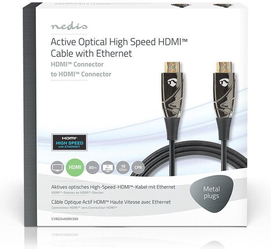 Nedis Actieve Optische High Speed HDMI-Kabel met Ethernet - HDMI Connector - HDMI Connector - 4K@60Hz - 18 Gbps - 30.0 m - Rond - PVC - Zwart - Gift Box - afbeelding 2