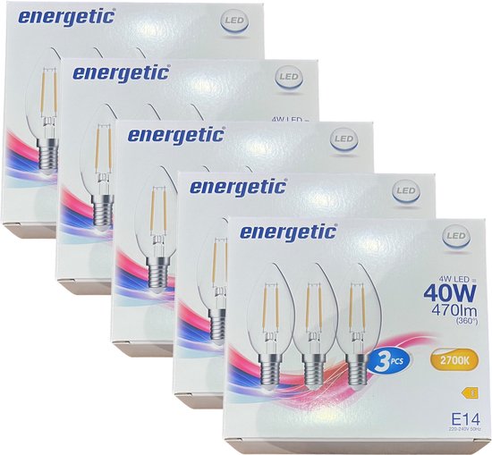 15 x Energetic - Kaars LED lamp - (5x3 PCS) - E14 - 4W (40W) - 2700k - afbeelding 1