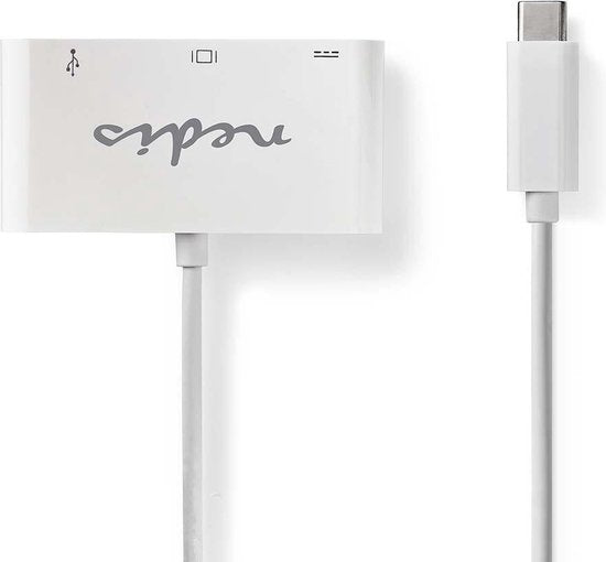 Nedis USB Multi-Port Adapter - 3-in-1 - USB 3.1 - USB-C Male - USB-A Female / USB-C Female / VGA Female 15p - 5 Gbps - 0.20 m - Rond - Vernikkeld - PVC - Wit - Blister - afbeelding 1