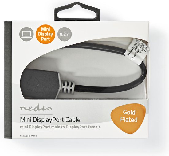 Nedis Mini DisplayPort-Kabel - DisplayPort 1.4 - Mini-DisplayPort Male - DisplayPort Female - 48 Gbps - Verguld - 0.20 m - Rond - PVC - Antraciet - Window Box - afbeelding 5