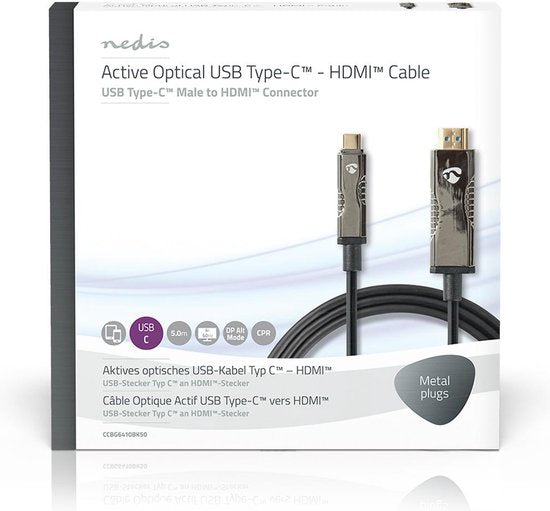 Nedis Actieve Optische USB-Kabel - USB-C Male - HDMI Connector - 18 Gbps - 5.00 m - Rond - PVC - Zwart - Gift Box - afbeelding 2