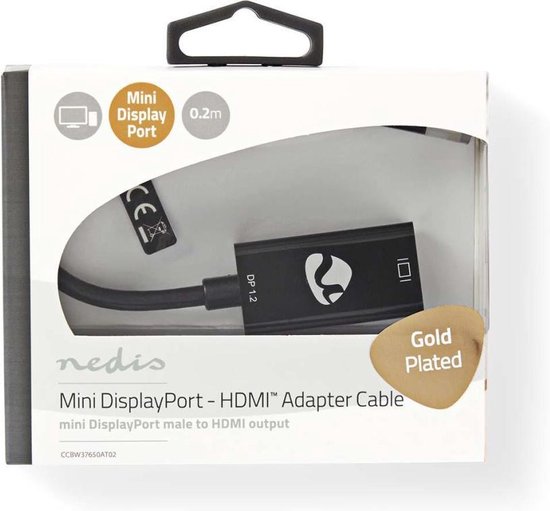 Nedis Mini DisplayPort-Kabel - DisplayPort 1.2 - Mini-DisplayPort Male - HDMI Output - 21.6 Gbps - Verguld - 0.20 m - Rond - PVC - Antraciet - Window Box - afbeelding 5