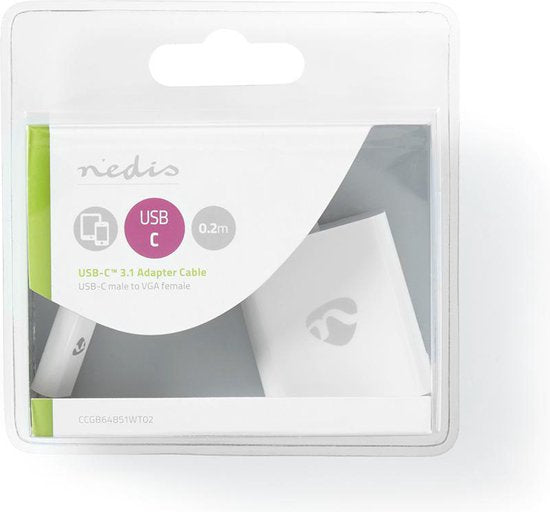 Nedis USB-C Adapter - USB 3.2 Gen 1 - USB-C Male - VGA Female 15p - 1080p - 5 Gbps - 0.20 m - Rond - Vernikkeld - PVC - Wit - Polybag - afbeelding 5