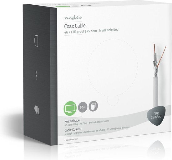 Nedis Coaxkabel op Haspel - 4G / LTE Secure - 75 Ohm - Drievoudig Afgeschermd - ECA - 50.0 m - Coax - PVC - Wit - Gift Box - afbeelding 4