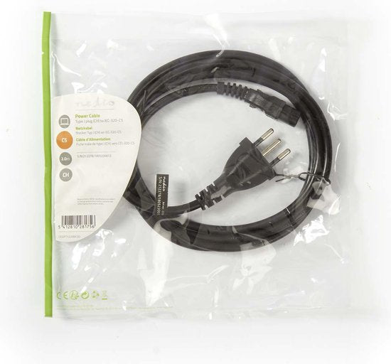 Nedis Stroomkabel - CH Type 12 - IEC-320-C5 - Recht - Recht - Vernikkeld - 2.00 m - Rond - PVC - Zwart - Envelop - afbeelding 2