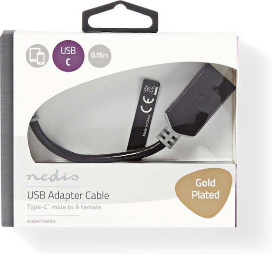 Nedis USB-C Adapter - USB 3.2 Gen 1 - USB-C Male - USB-A Female - 5 Gbps - 0.15 m - Rond - Vernikkeld - PVC - Antraciet - Doos - afbeelding 6