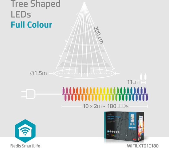 Nedis SmartLife-kerstverlichting - Boom - Wi-Fi - RGB - 180 LED's - 10 x 2 m - Android / IOS - afbeelding 3