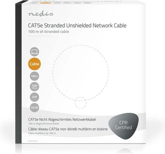 Nedis Netwerk Kabel Rol - CAT5e - Stranded - U/UTP - Koper - 100.0 m - Binnenshuis - Rond - PVC - Grijs - Gift Box - afbeelding 9
