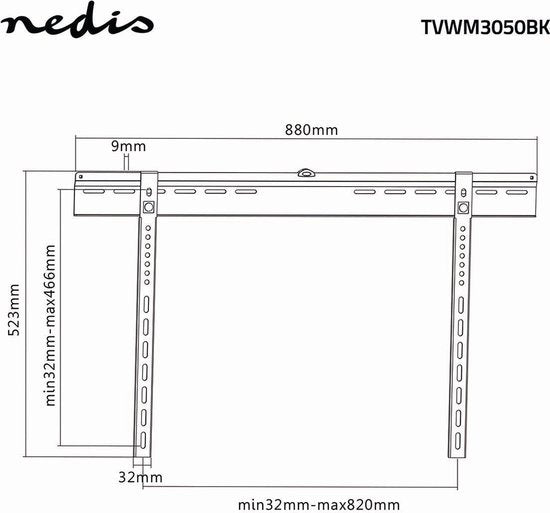 Nedis Vaste TV-Muurbeugel - 37 - 70 " - Maximaal schermgewicht: 65 kg - Minimale muurafstand: 9 mm - Staal - Zwart - afbeelding 7