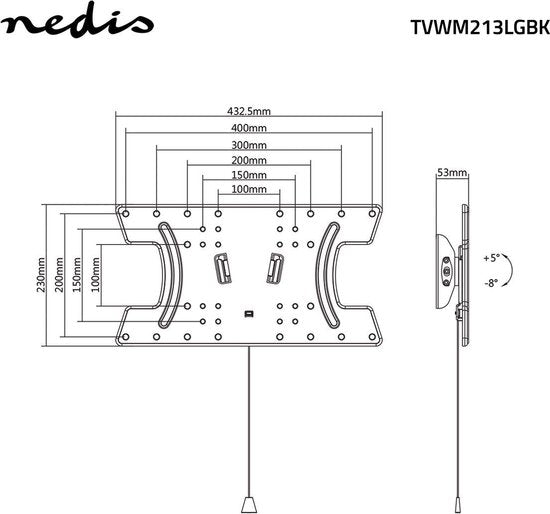 Nedis Kantelbare TV-Muurbeugel - 32-65 " - Maximaal schermgewicht: 30 kg - Kantelbaar: 5 ° - Minimale muurafstand: 53 mm - Staal - Zwart - afbeelding 2