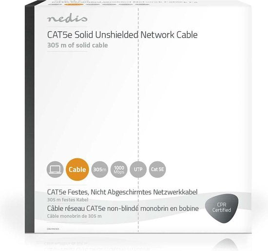 Nedis Netwerk Kabel Rol - CAT5e - Solid - U/UTP - Koper - 305.0 m - Binnenshuis - Rond - PVC - Grijs - Gift Box - afbeelding 7