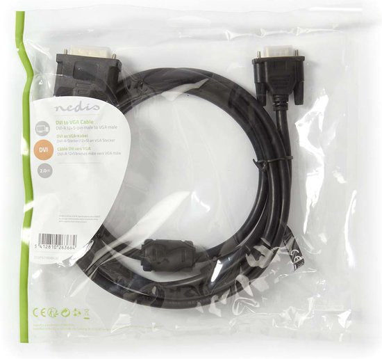 Nedis DVI-Kabel - DVI-A 12+5-Pin Male - VGA Male - 1024x768 - Vernikkeld - 2.00 m - Recht - PVC - Zwart - Envelop - afbeelding 4