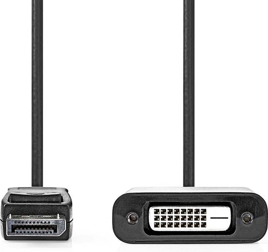 Nedis DisplayPort-Adapter - DisplayPort Male - DVI-D 24+1-Pins Female - 1080p@60Hz - Vernikkeld - Recht - 0.20 m - Rond - PVC - ABS - Zwart - Doos - afbeelding 1