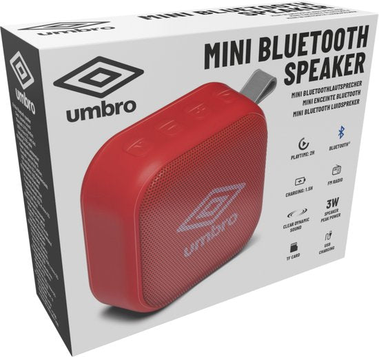 Umbro Mini Speaker - Draadloos - Met Lus - 400mAh - Zwart/ Rood - afbeelding 2