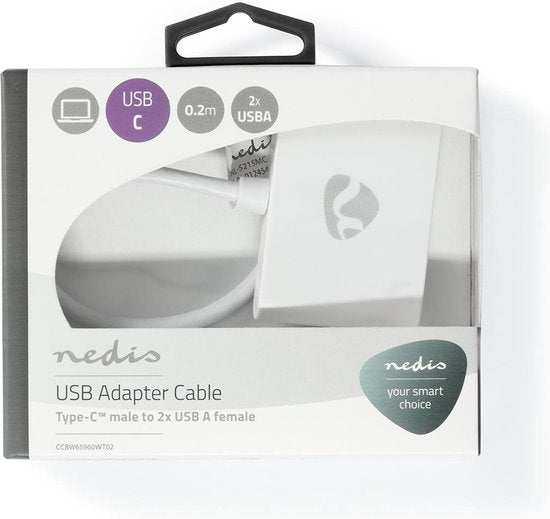 Nedis USB Multi-Port Adapter - 2-in-1 - USB 3.1 Gen1 - USB-C Male - 2x USB-A - 1000 Mbps - 0.20 m - Rond - Verguld - PVC - Wit - Window Box - afbeelding 3