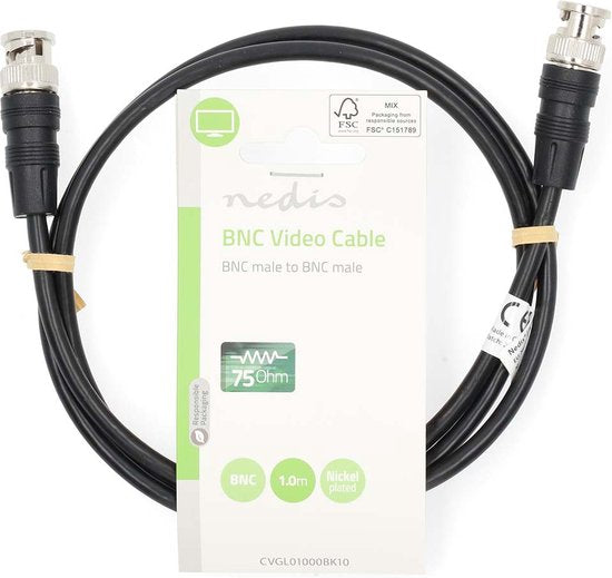 Nedis BNC-Videokabel - BNC Male - BNC Male - Vernikkeld - 75 Ohm - 1.00 m - Rond - PVC - Zwart - Label - afbeelding 2